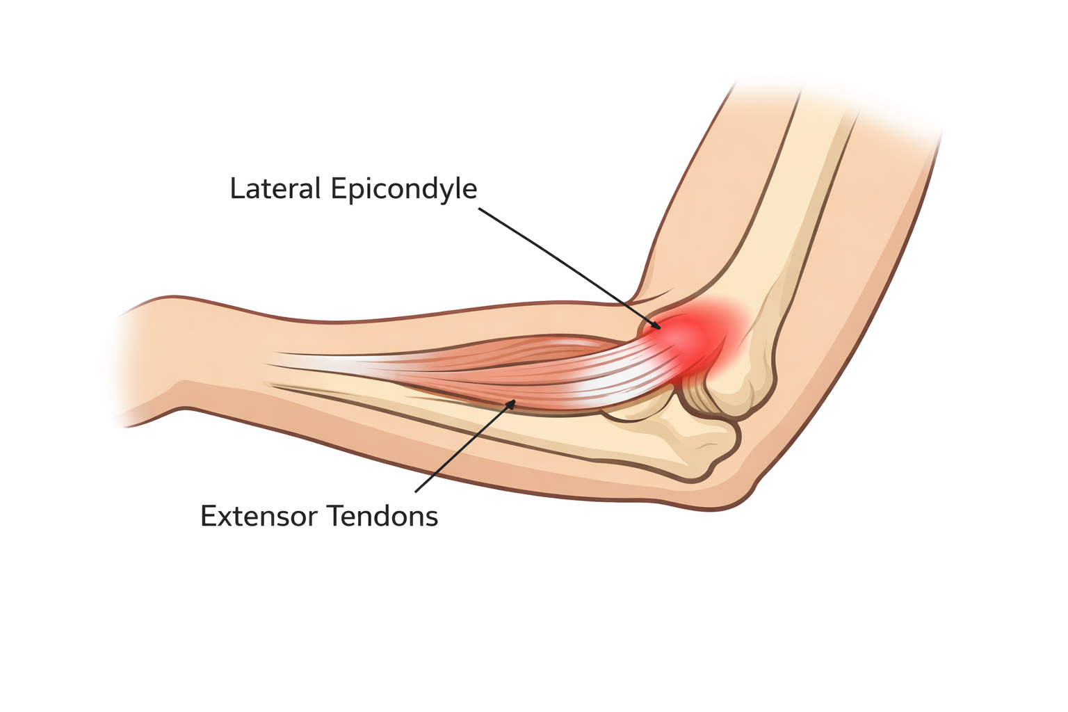 Tennis elbow anatomy — lateral epicondyle and extensor tendons